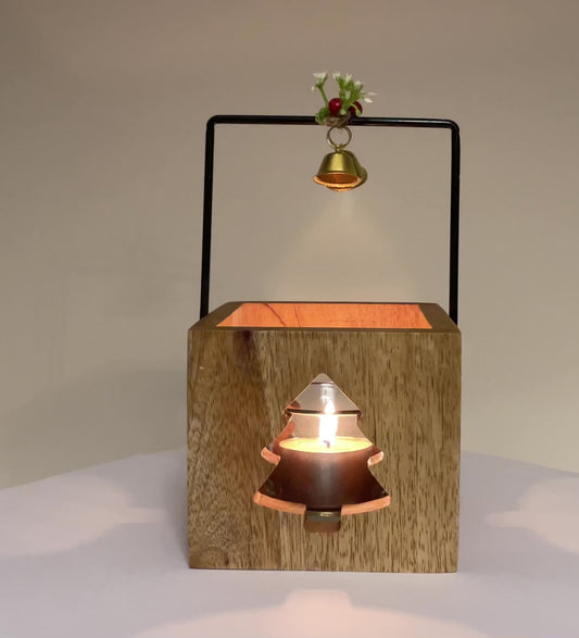 The Weaver's Nest Wooden Christmas Tree T Light Holders / Lanterns- Set Of 2