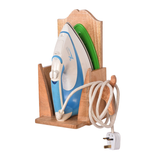 The Weaver's Nest Solid wood Wall Mounted Electric Iron Holder, Laundry Room Iron Storage organizer