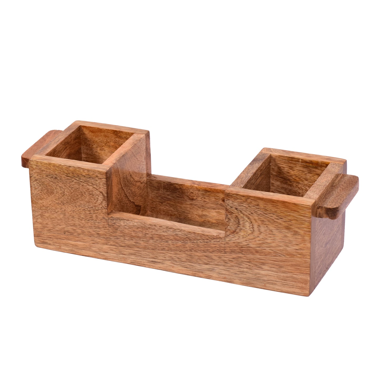 The Weaver's Nest Wooden Cutlery Holder with Salt & Pepper Shakers and Figurine for Kitchen, Dining Table, Restaurants (34 x 11 x 10 cm)