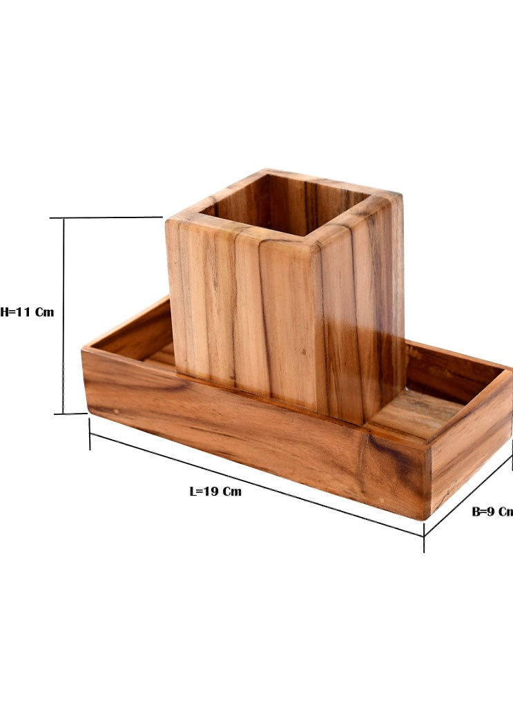 The Weaver's Nest Wooden Cutlery Holder with Salt and Pepper Shakers