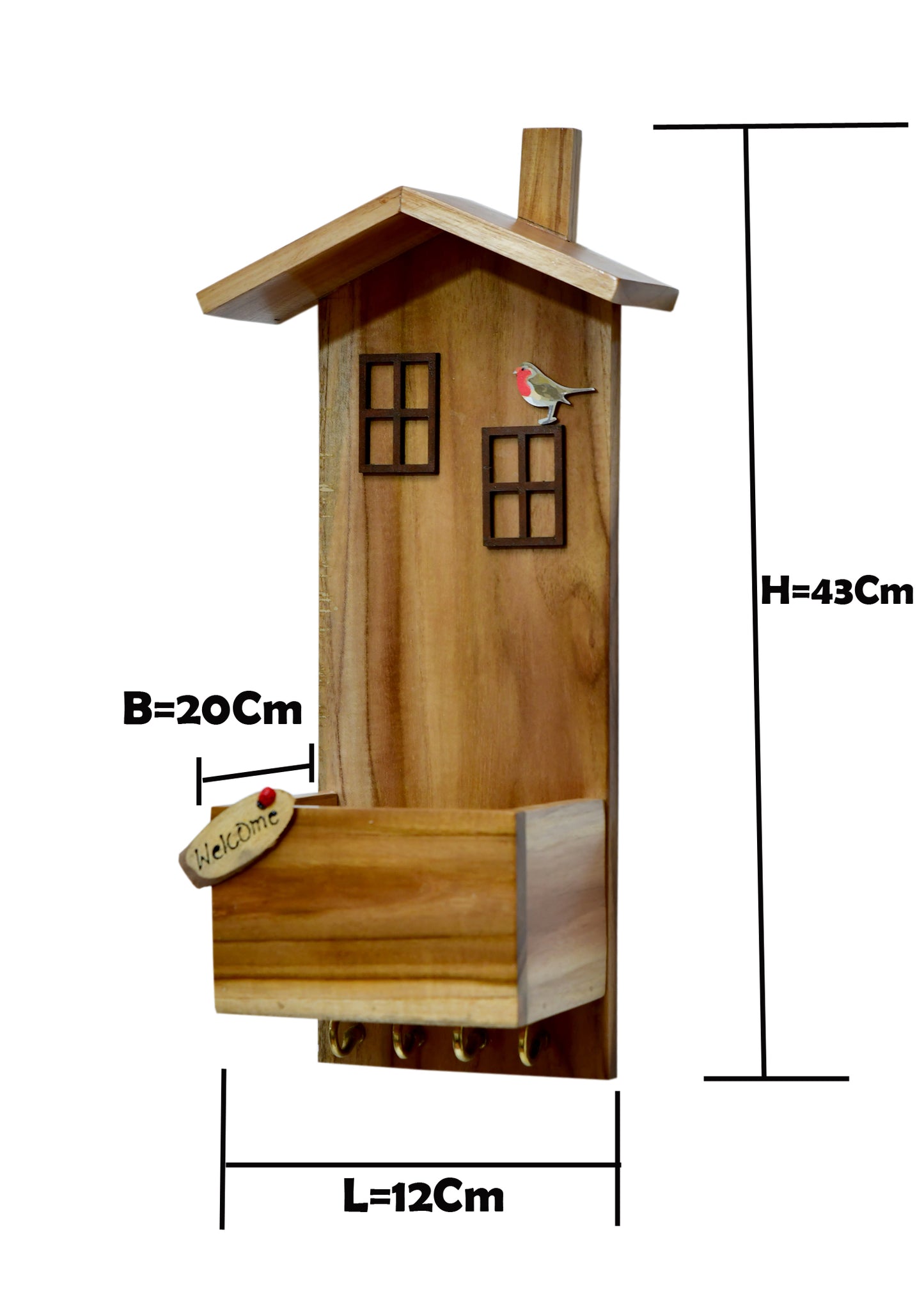 The Weaver’s Nest TeakWood Key Holder with Pot for Plant