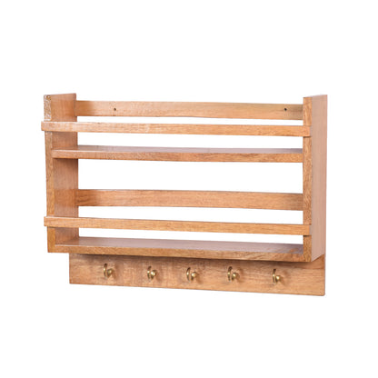 The Weaver's Nest Solid Wood Storage Jar Rack Shelf with Glass jars and Hooks for Kitchen, Restaurants, Hotels