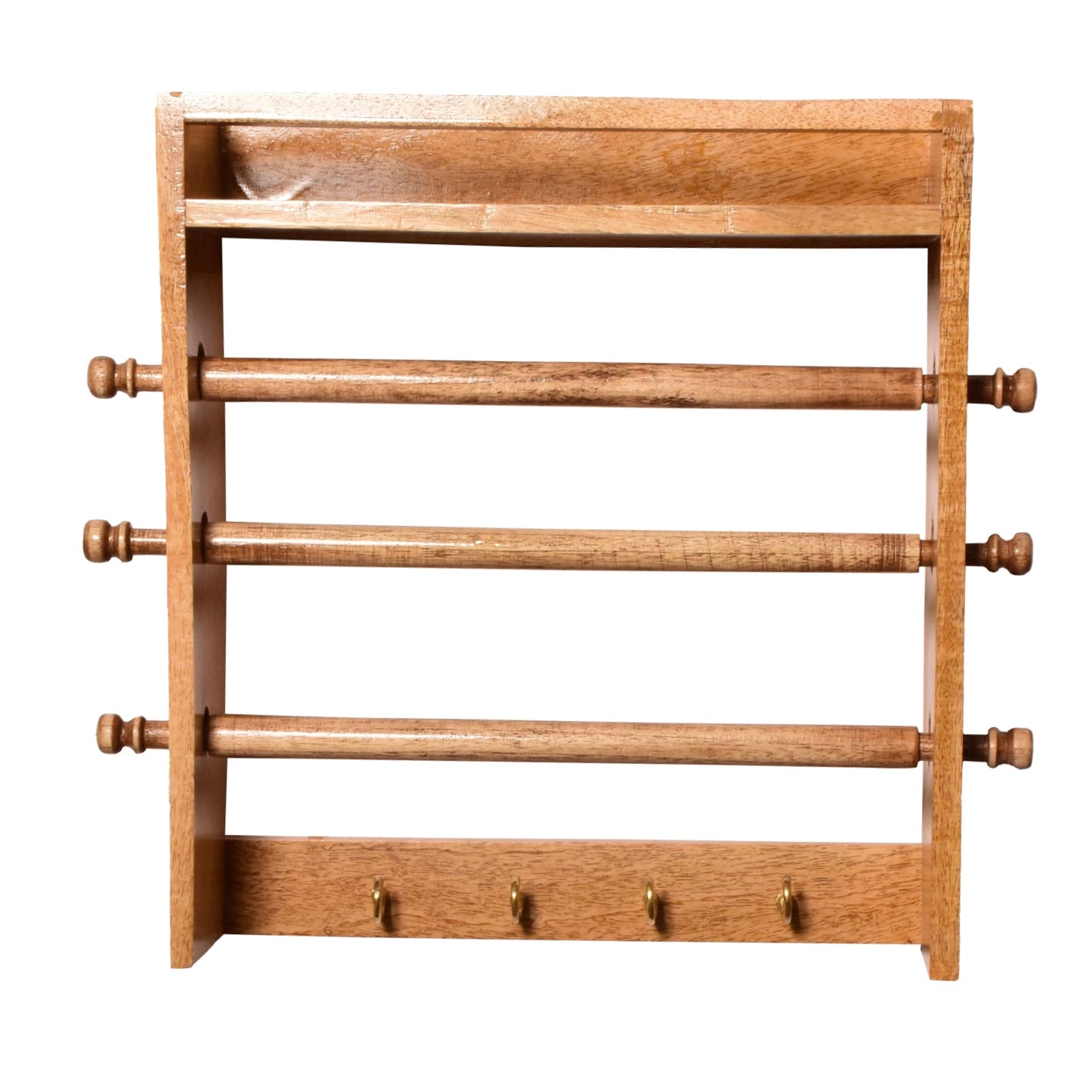 The Weaver's Nest Solid Wood Triple Roll Paper Towel Holder / Roll Dispenser with Spice Rack Shelf and Hooks for Kitchen, Restaurants, Hotels